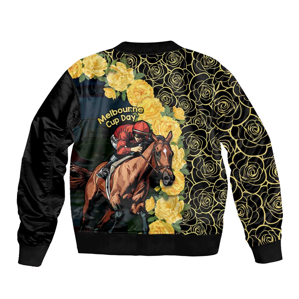 Melbourne Horse Racing Sleeve Zip Bomber Jacket Yellow Roses - Ready Set Gallop! - Wonder Print Shop