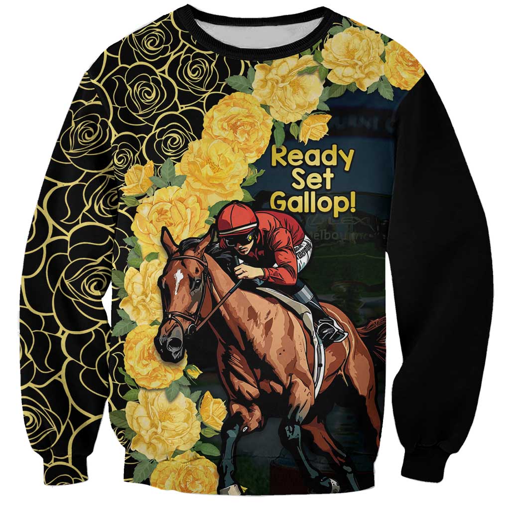 Melbourne Horse Racing Sweatshirt Yellow Roses - Ready Set Gallop! - Wonder Print Shop