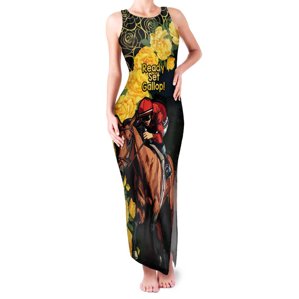 Melbourne Horse Racing Tank Maxi Dress Yellow Roses - Ready Set Gallop! - Wonder Print Shop
