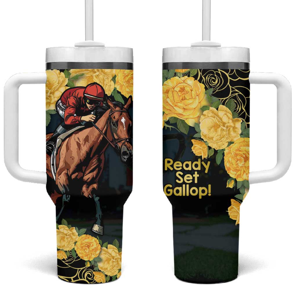 Melbourne Horse Racing Tumbler With Handle Yellow Roses - Ready Set Gallop! - Wonder Print Shop