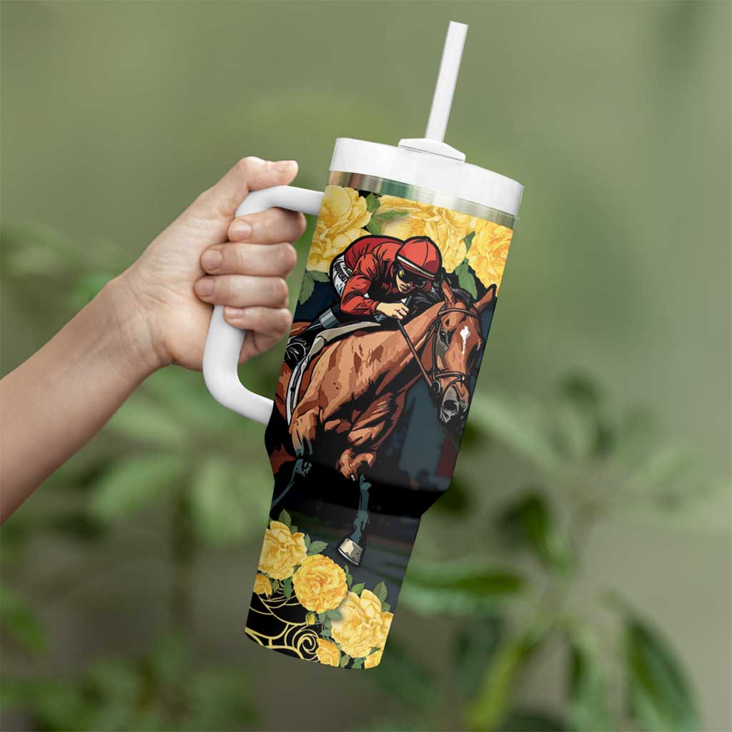 Melbourne Horse Racing Tumbler With Handle Yellow Roses - Ready Set Gallop! - Wonder Print Shop
