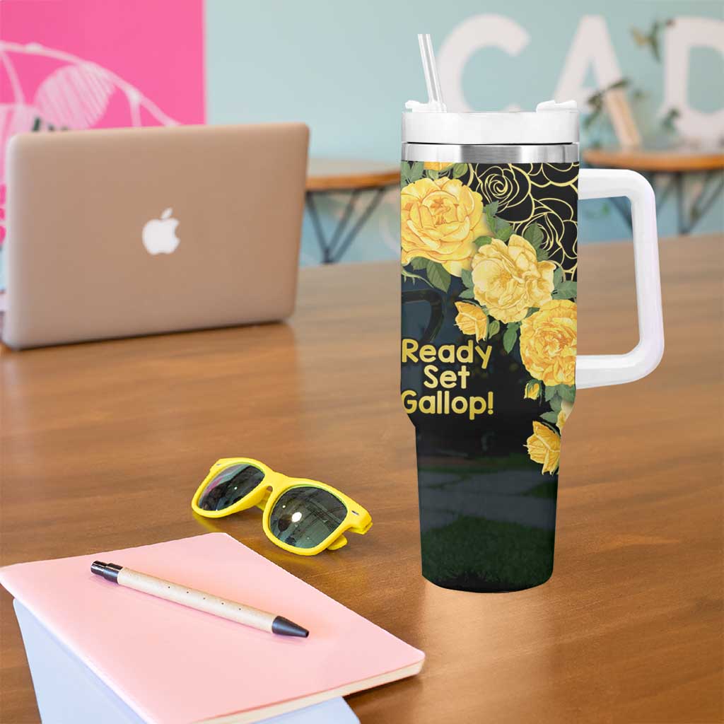 Melbourne Horse Racing Tumbler With Handle Yellow Roses - Ready Set Gallop! - Wonder Print Shop