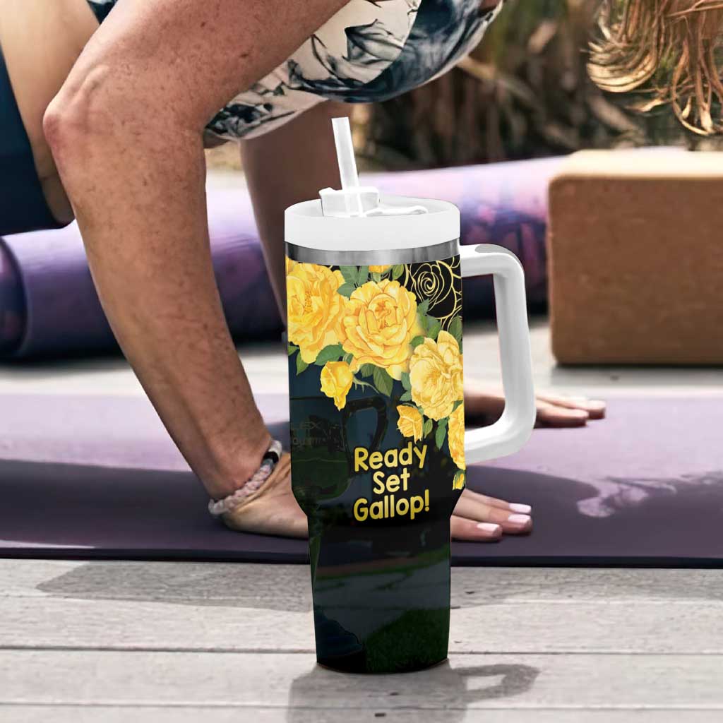 Melbourne Horse Racing Tumbler With Handle Yellow Roses - Ready Set Gallop! - Wonder Print Shop