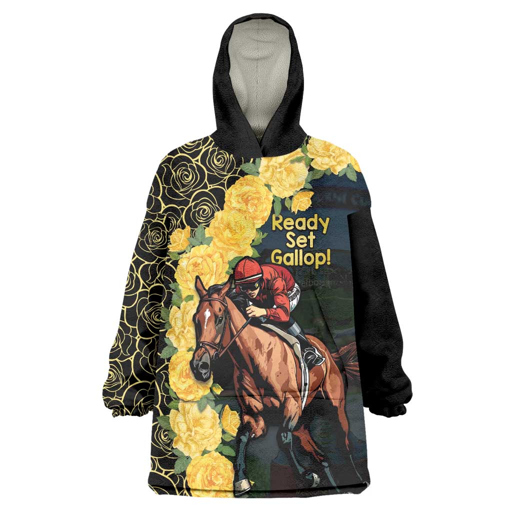Melbourne Horse Racing Wearable Blanket Hoodie Yellow Roses - Ready Set Gallop! - Wonder Print Shop