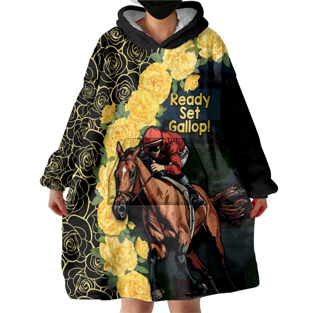 Melbourne Horse Racing Wearable Blanket Hoodie Yellow Roses - Ready Set Gallop! - Wonder Print Shop
