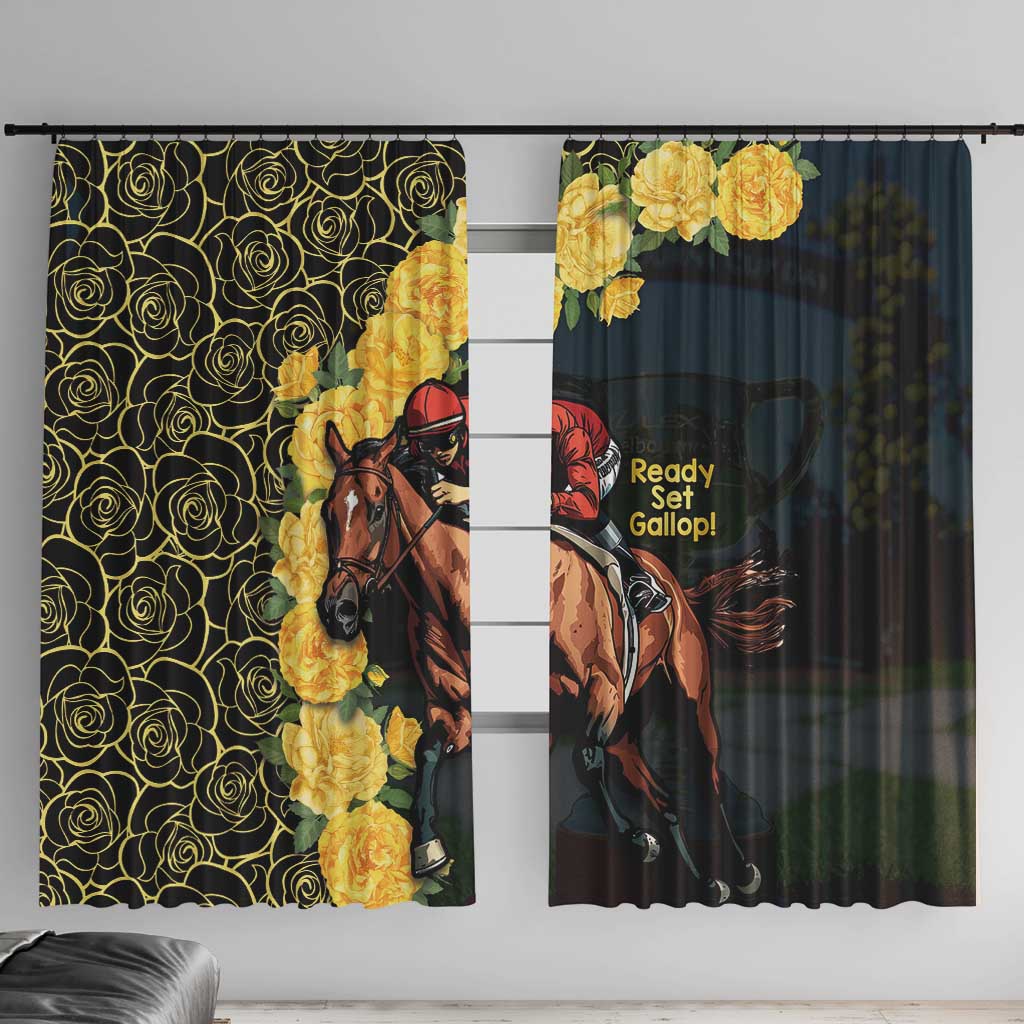 Melbourne Horse Racing Window Curtain Yellow Roses - Ready Set Gallop! - Wonder Print Shop