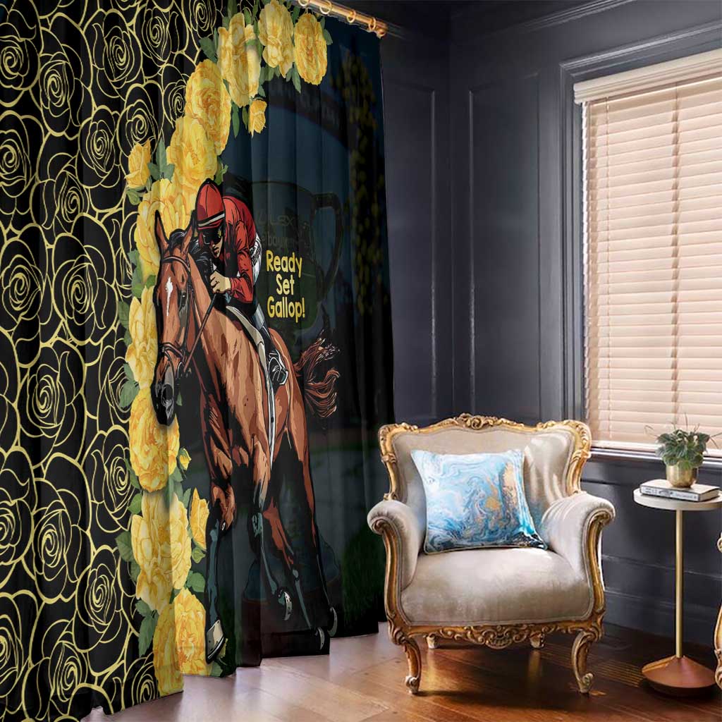 Melbourne Horse Racing Window Curtain Yellow Roses - Ready Set Gallop! - Wonder Print Shop