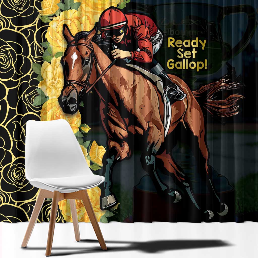 Melbourne Horse Racing Window Curtain Yellow Roses - Ready Set Gallop! - Wonder Print Shop