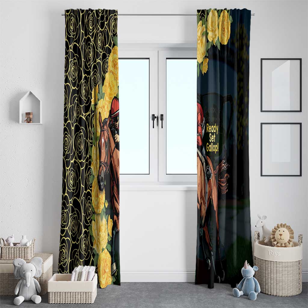 Melbourne Horse Racing Window Curtain Yellow Roses - Ready Set Gallop! - Wonder Print Shop
