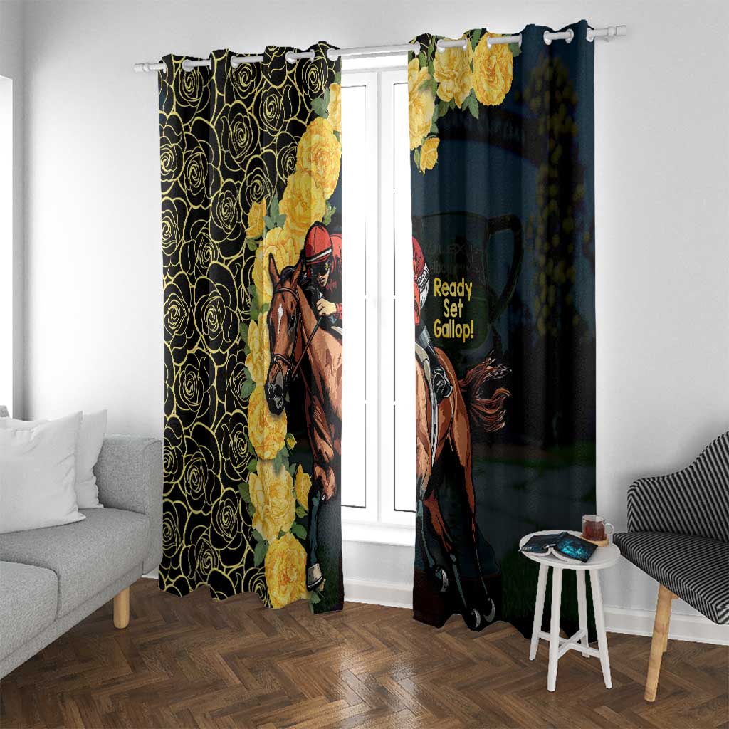 Melbourne Horse Racing Window Curtain Yellow Roses - Ready Set Gallop! - Wonder Print Shop