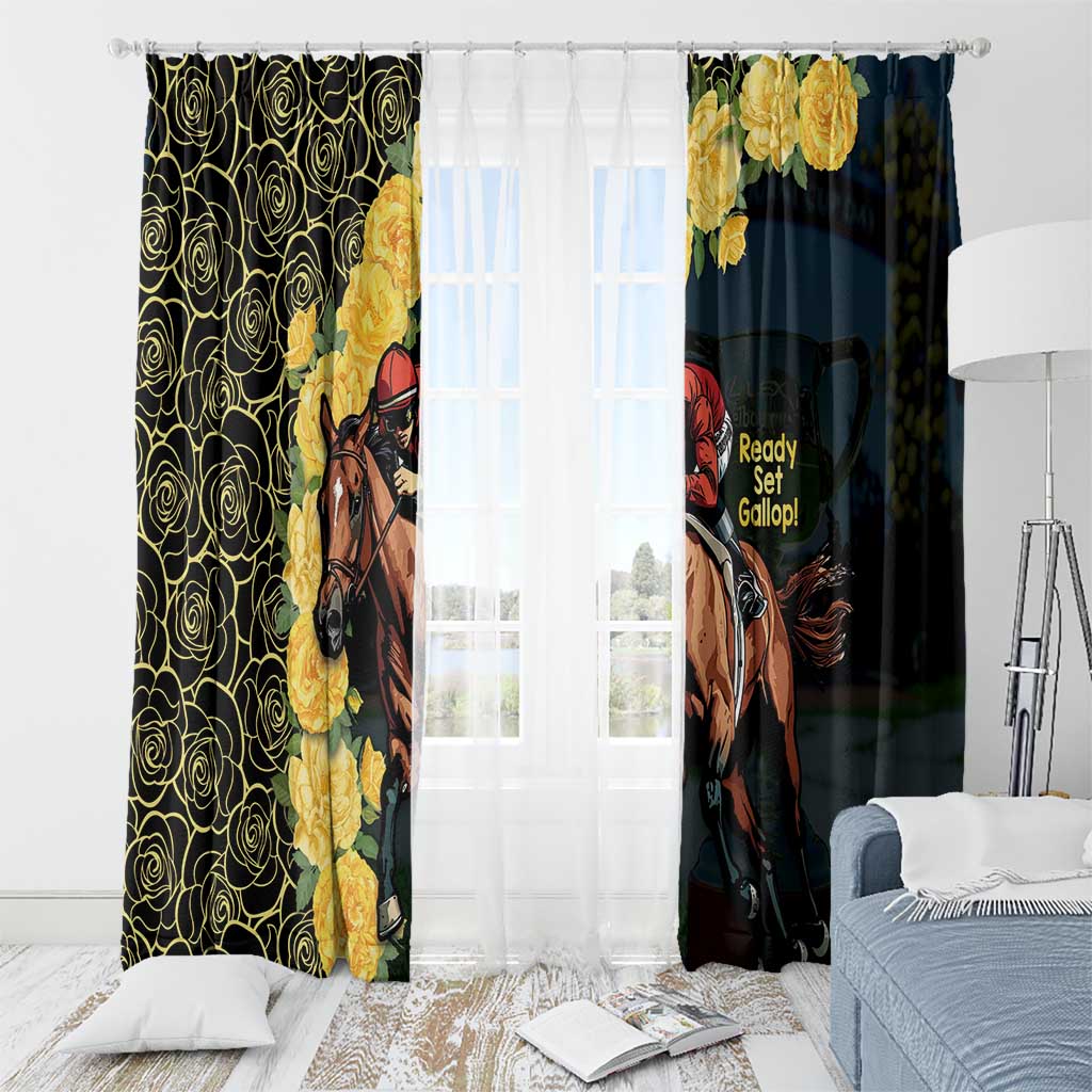 Melbourne Horse Racing Window Curtain Yellow Roses - Ready Set Gallop! - Wonder Print Shop