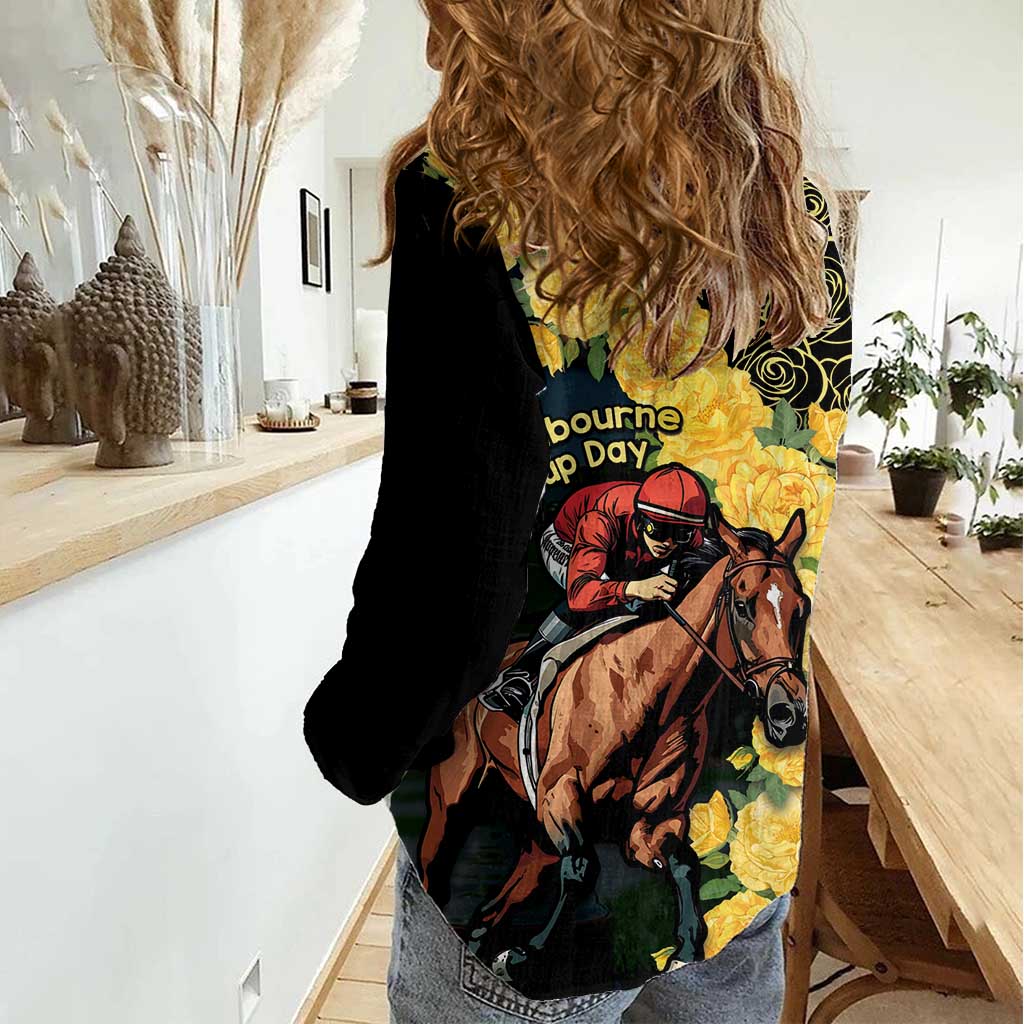 Melbourne Horse Racing Women Casual Shirt Yellow Roses - Ready Set Gallop! - Wonder Print Shop