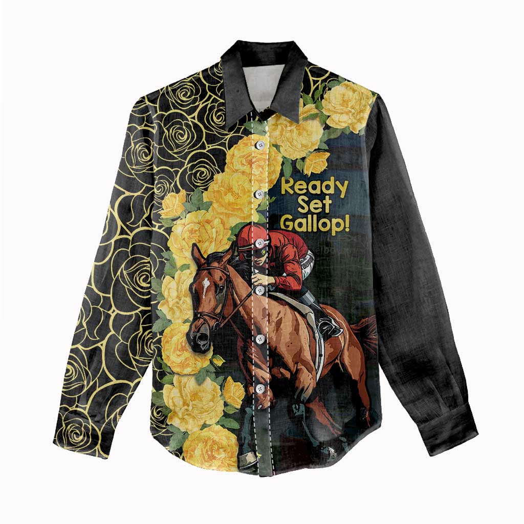 Melbourne Horse Racing Women Casual Shirt Yellow Roses - Ready Set Gallop! - Wonder Print Shop