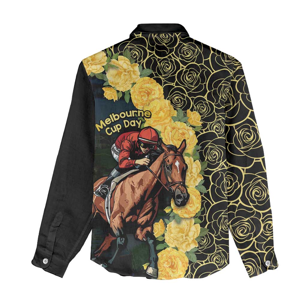 Melbourne Horse Racing Women Casual Shirt Yellow Roses - Ready Set Gallop! - Wonder Print Shop