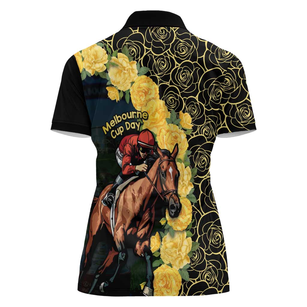 Melbourne Horse Racing Women Polo Shirt Yellow Roses - Ready Set Gallop! - Wonder Print Shop