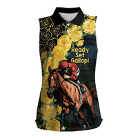 Melbourne Horse Racing Women Sleeveless Polo Shirt Yellow Roses - Ready Set Gallop! - Wonder Print Shop