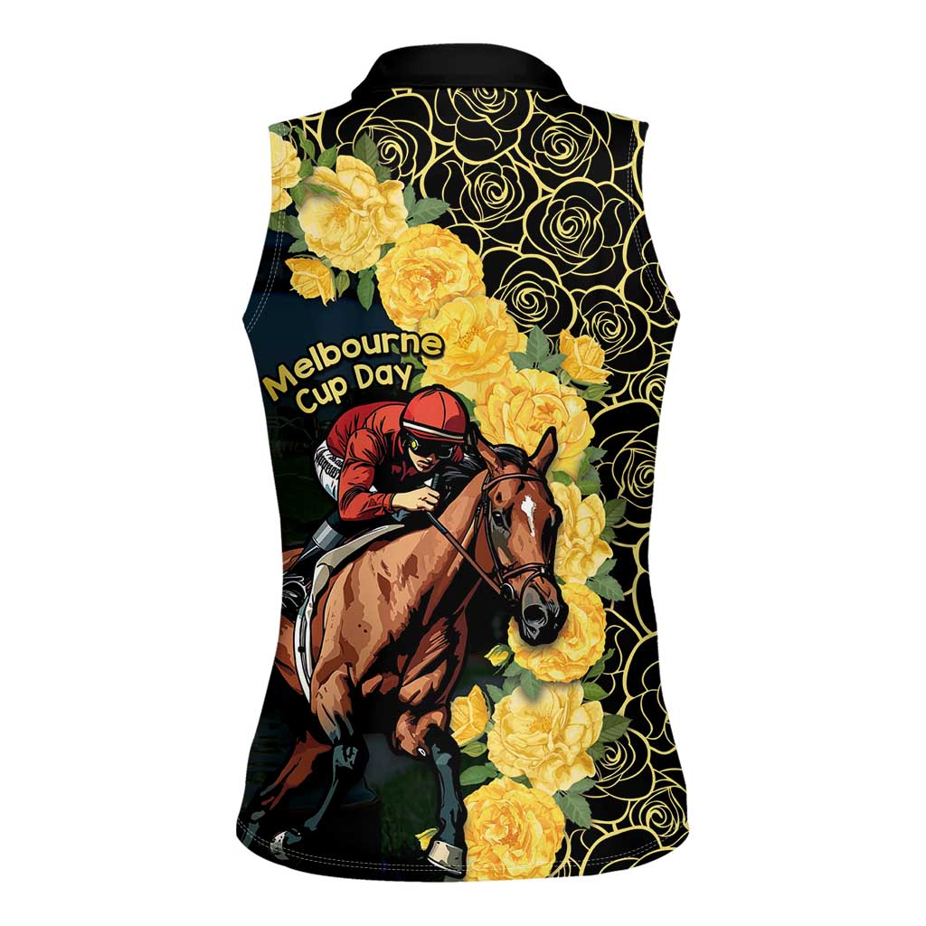 Melbourne Horse Racing Women Sleeveless Polo Shirt Yellow Roses - Ready Set Gallop! - Wonder Print Shop