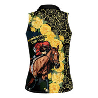 Melbourne Horse Racing Women Sleeveless Polo Shirt Yellow Roses - Ready Set Gallop! - Wonder Print Shop