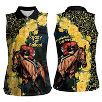 Melbourne Horse Racing Women Sleeveless Polo Shirt Yellow Roses - Ready Set Gallop! - Wonder Print Shop