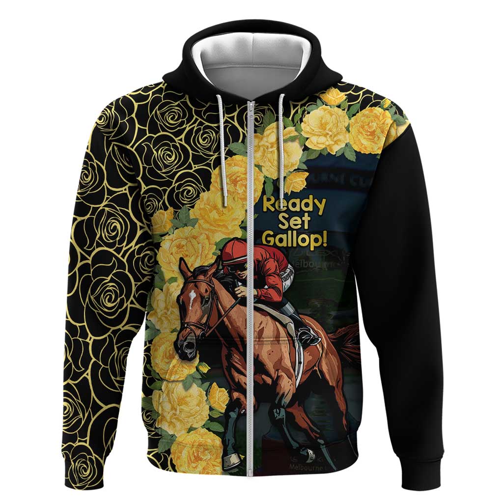 Melbourne Horse Racing Zip Hoodie Yellow Roses - Ready Set Gallop! - Wonder Print Shop