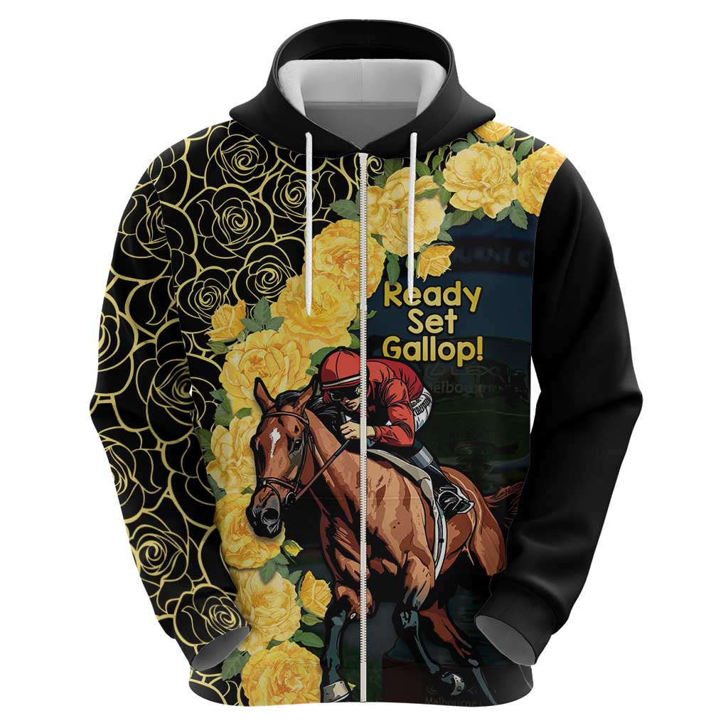 Melbourne Horse Racing Zip Hoodie Yellow Roses - Ready Set Gallop! - Wonder Print Shop