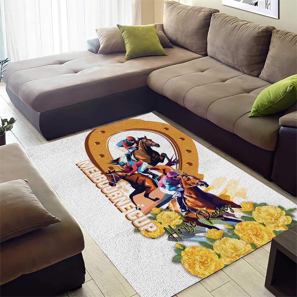 Melbourne Cup Australia Area Rug Horse Racing Horseshoe Mix Yellow Roses - Wonder Print Shop