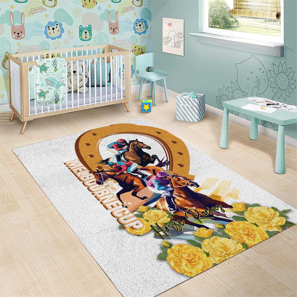 Melbourne Cup Australia Area Rug Horse Racing Horseshoe Mix Yellow Roses - Wonder Print Shop