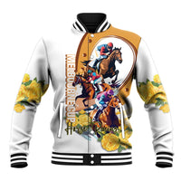 Melbourne Cup Australia Baseball Jacket Horse Racing Horseshoe Mix Yellow Roses - Wonder Print Shop
