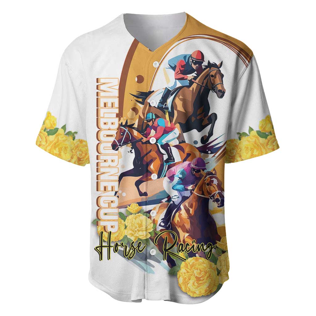 Melbourne Cup Australia Baseball Jersey Horse Racing Horseshoe Mix Yellow Roses - Wonder Print Shop