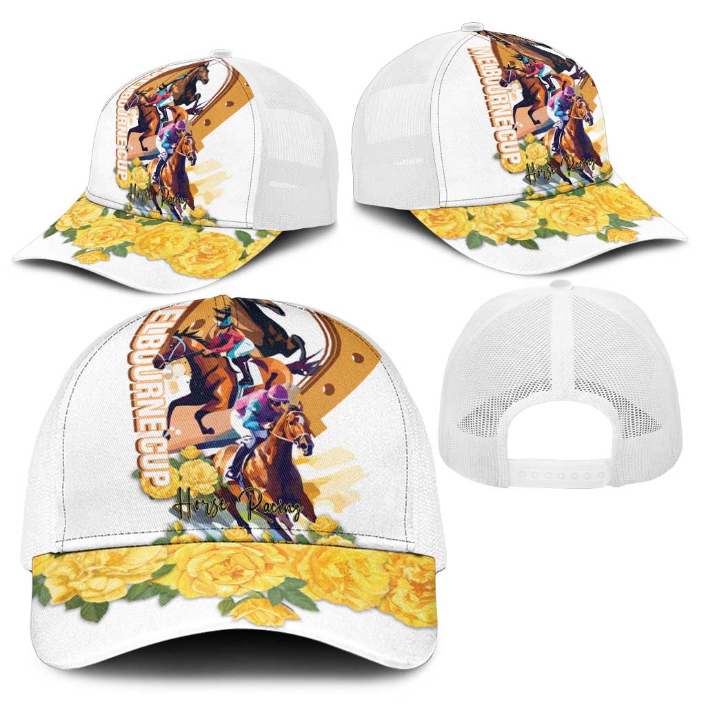 Melbourne Cup Australia Baseball Net Cap Horse Racing Horseshoe Mix Yellow Roses - Wonder Print Shop