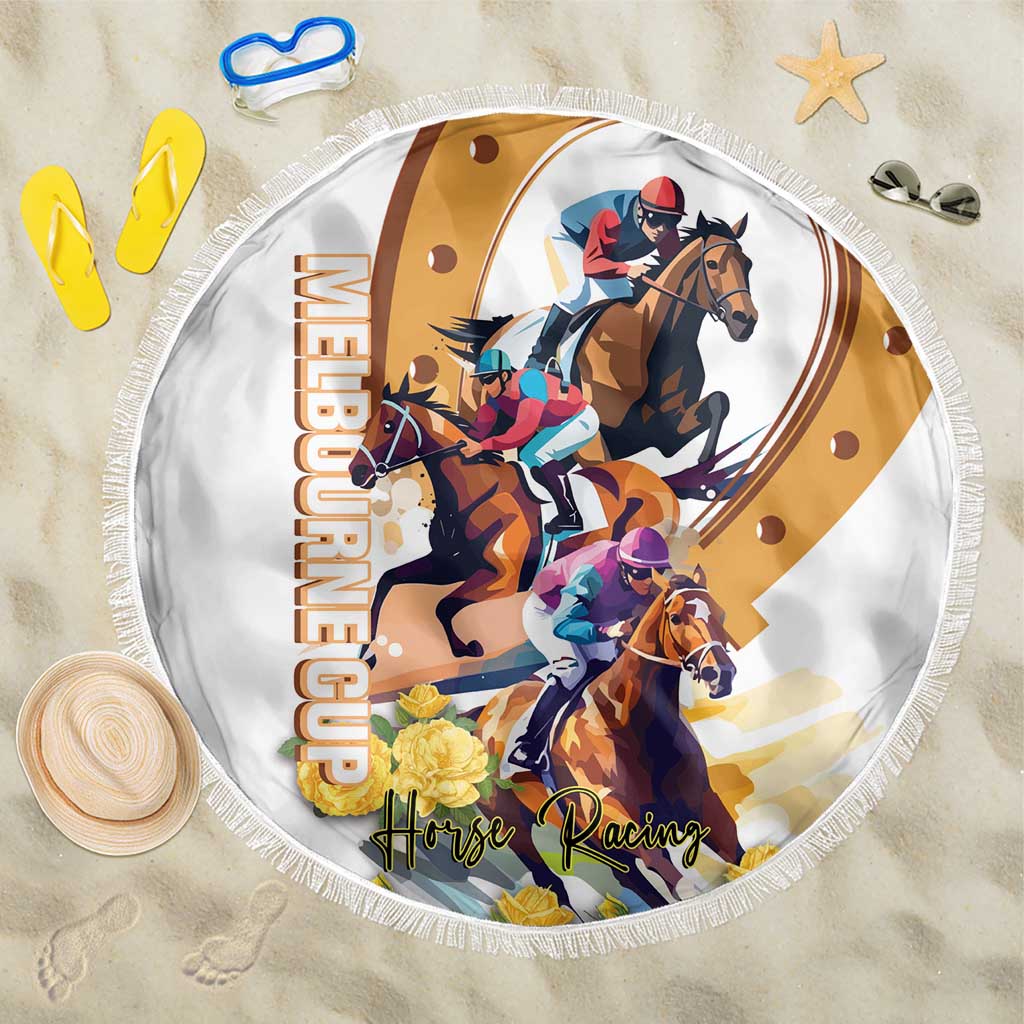 Melbourne Cup Australia Beach Blanket Horse Racing Horseshoe Mix Yellow Roses - Wonder Print Shop