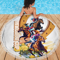 Melbourne Cup Australia Beach Blanket Horse Racing Horseshoe Mix Yellow Roses - Wonder Print Shop