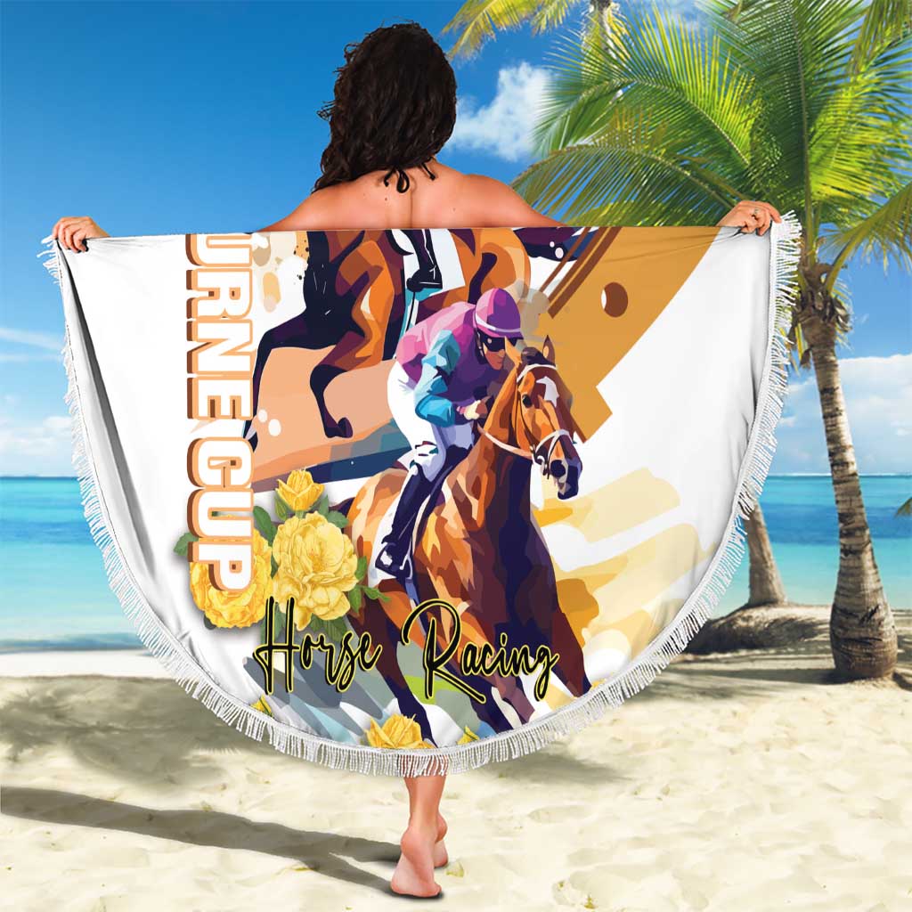 Melbourne Cup Australia Beach Blanket Horse Racing Horseshoe Mix Yellow Roses - Wonder Print Shop
