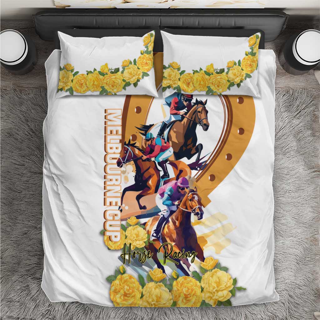 Melbourne Cup Australia Bedding Set Horse Racing Horseshoe Mix Yellow Roses - Wonder Print Shop