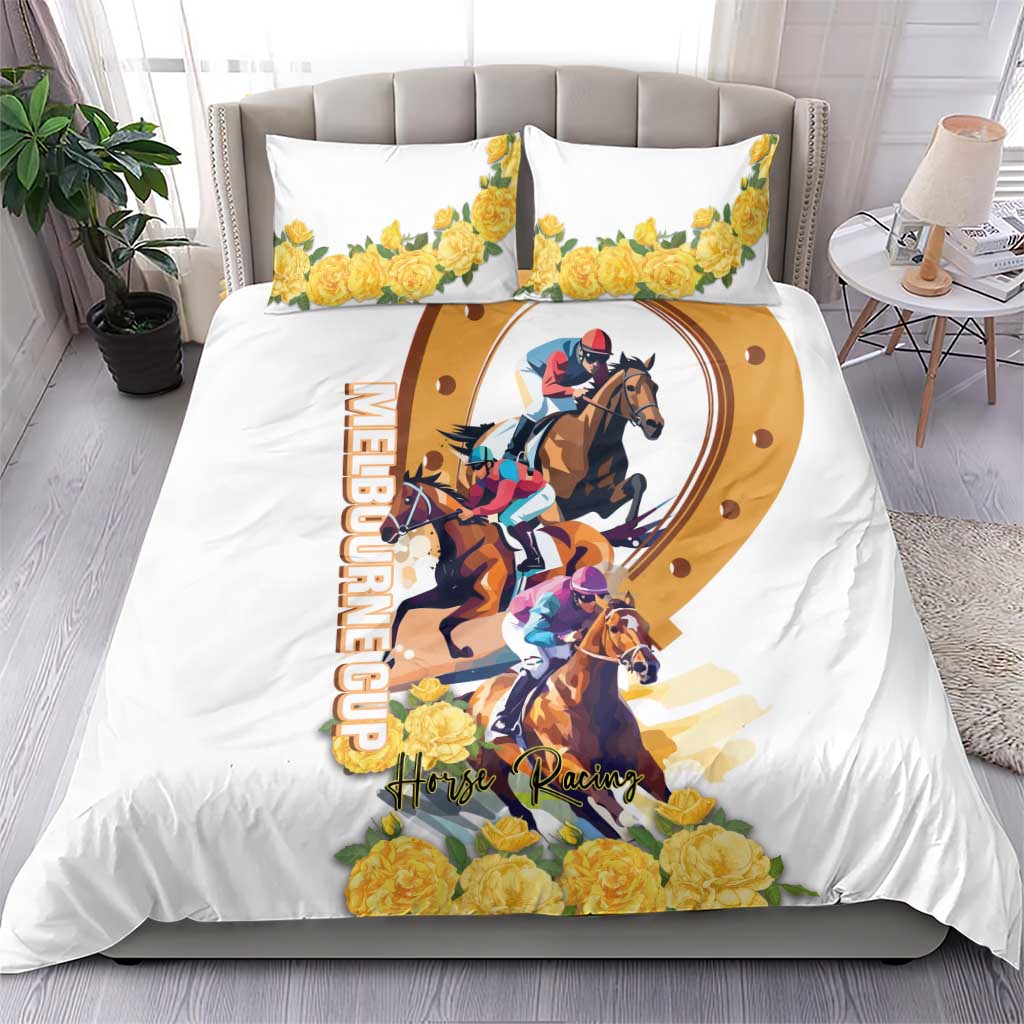 Melbourne Cup Australia Bedding Set Horse Racing Horseshoe Mix Yellow Roses - Wonder Print Shop