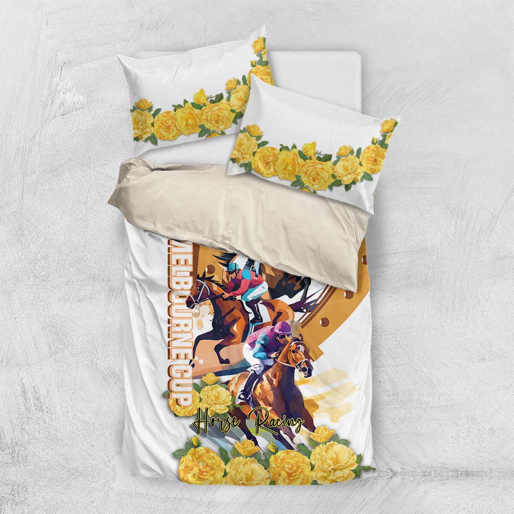 Melbourne Cup Australia Bedding Set Horse Racing Horseshoe Mix Yellow Roses - Wonder Print Shop