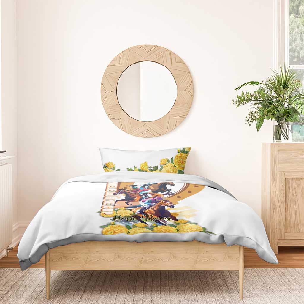 Melbourne Cup Australia Bedding Set Horse Racing Horseshoe Mix Yellow Roses - Wonder Print Shop