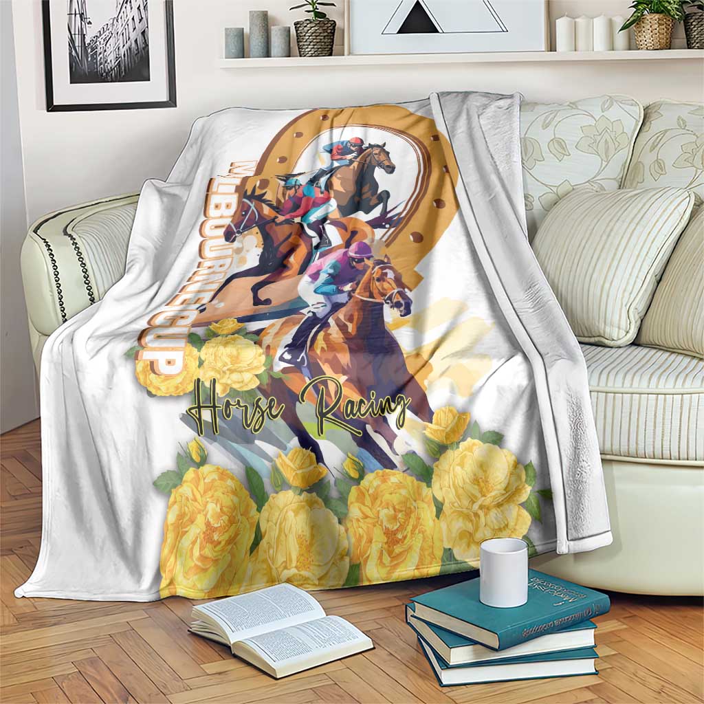 Melbourne Cup Australia Blanket Horse Racing Horseshoe Mix Yellow Roses - Wonder Print Shop