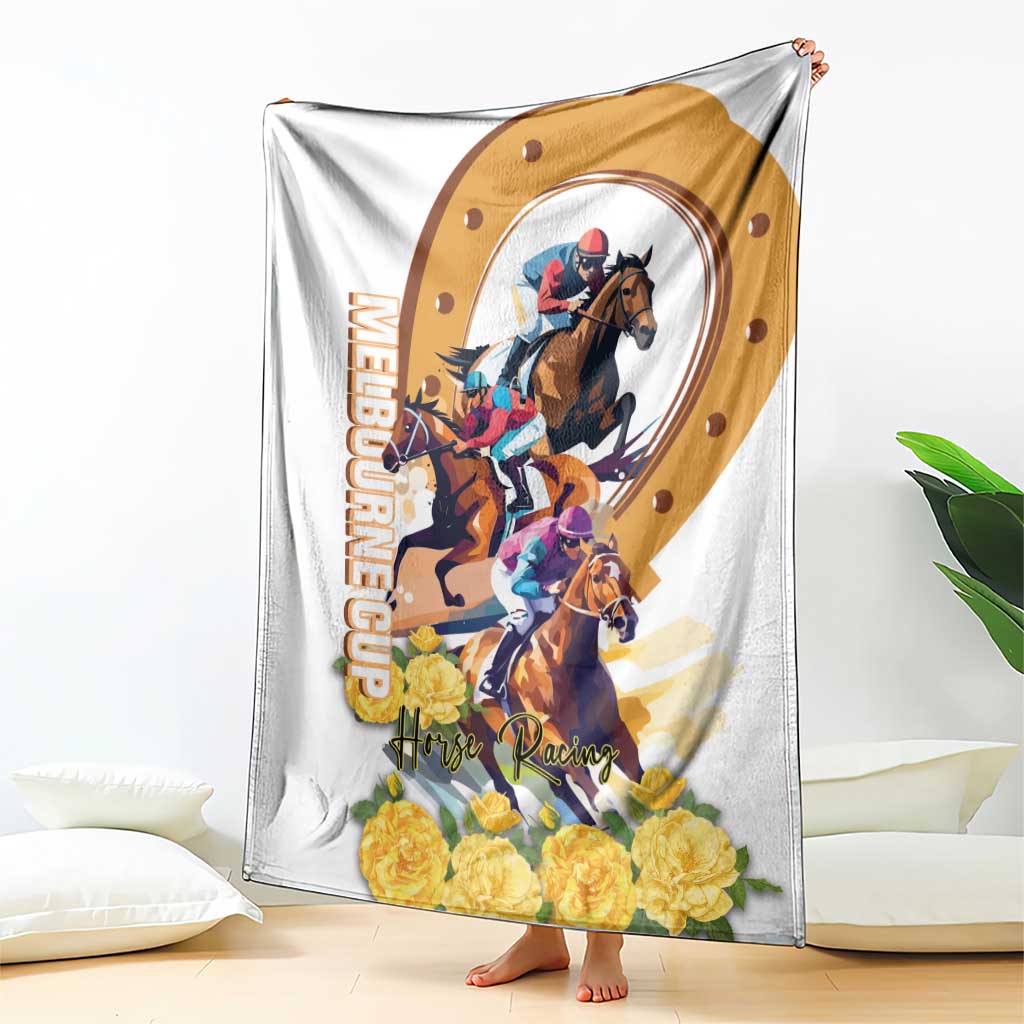 Melbourne Cup Australia Blanket Horse Racing Horseshoe Mix Yellow Roses - Wonder Print Shop