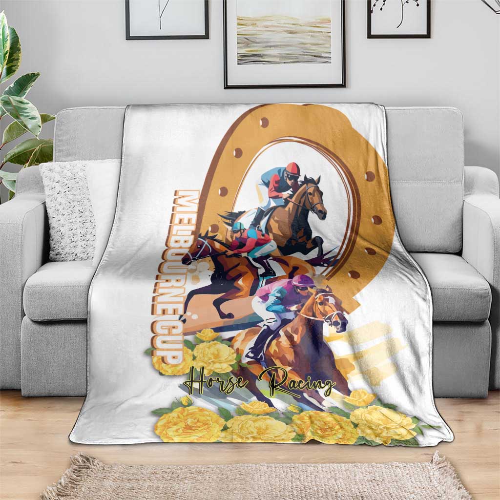 Melbourne Cup Australia Blanket Horse Racing Horseshoe Mix Yellow Roses - Wonder Print Shop