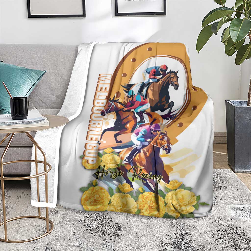Melbourne Cup Australia Blanket Horse Racing Horseshoe Mix Yellow Roses - Wonder Print Shop