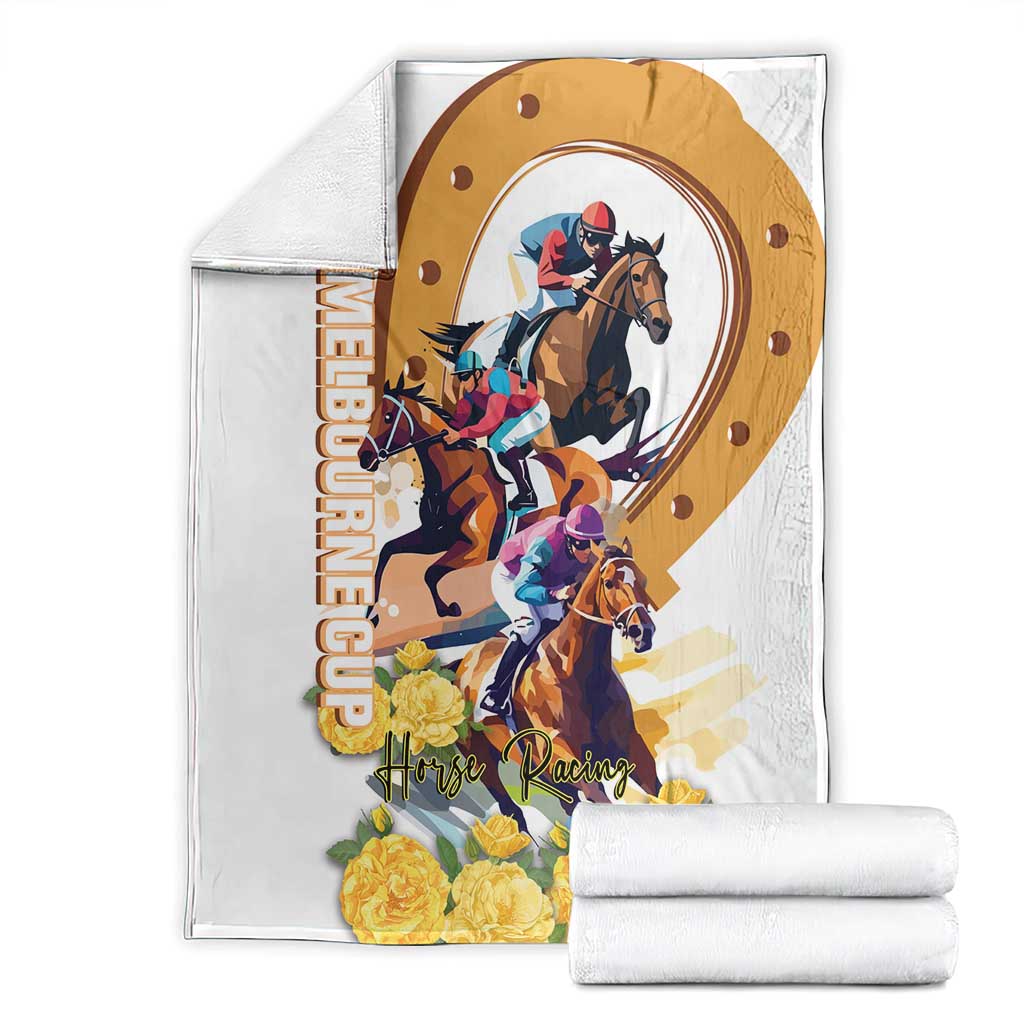 Melbourne Cup Australia Blanket Horse Racing Horseshoe Mix Yellow Roses - Wonder Print Shop