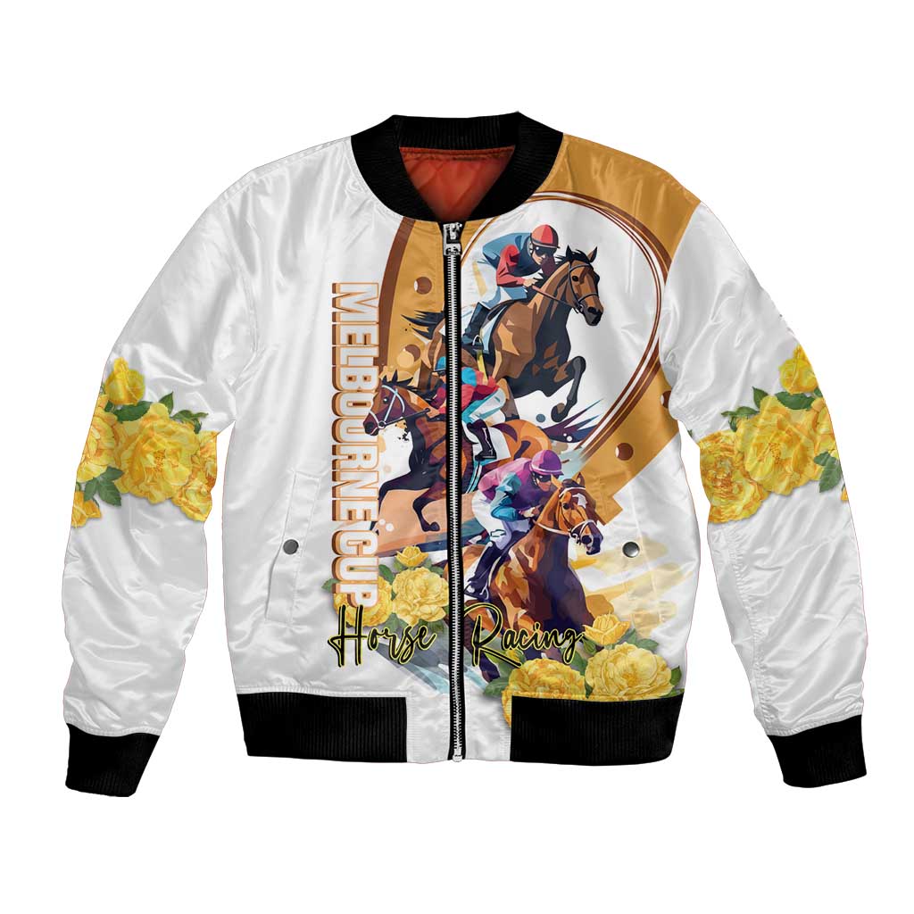 Melbourne Cup Australia Bomber Jacket Horse Racing Horseshoe Mix Yellow Roses - Wonder Print Shop