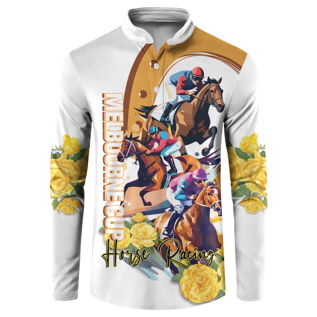 Melbourne Cup Australia Button Sweatshirt Horse Racing Horseshoe Mix Yellow Roses - Wonder Print Shop