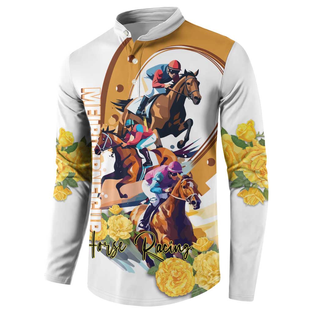 Melbourne Cup Australia Button Sweatshirt Horse Racing Horseshoe Mix Yellow Roses - Wonder Print Shop