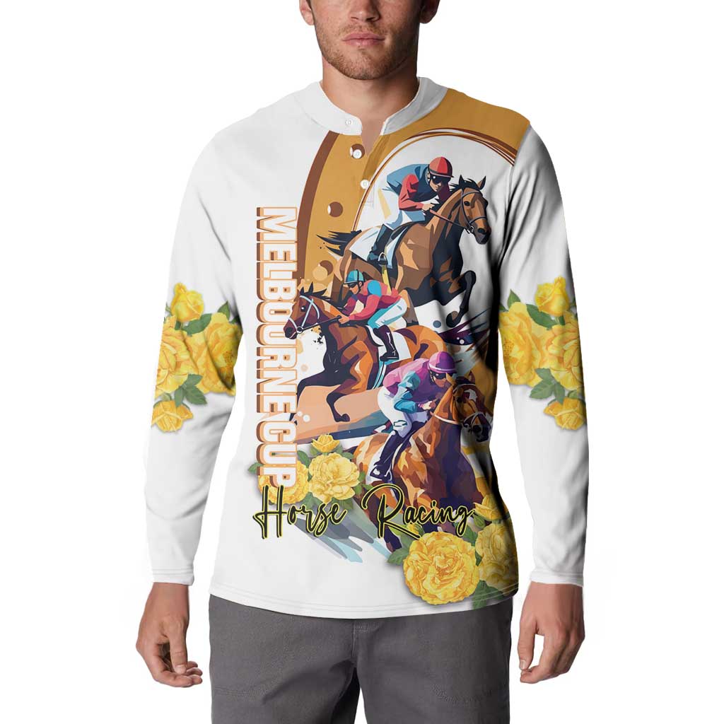 Melbourne Cup Australia Button Sweatshirt Horse Racing Horseshoe Mix Yellow Roses - Wonder Print Shop