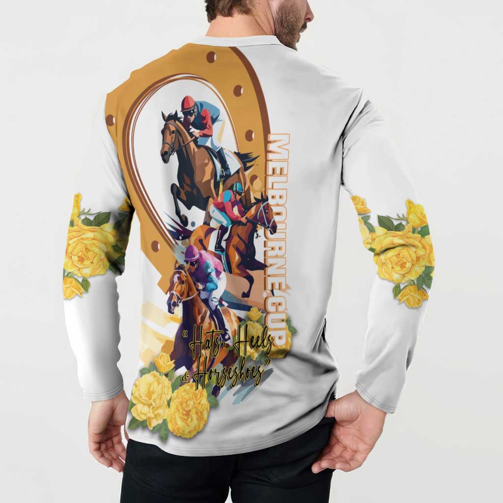 Melbourne Cup Australia Button Sweatshirt Horse Racing Horseshoe Mix Yellow Roses - Wonder Print Shop