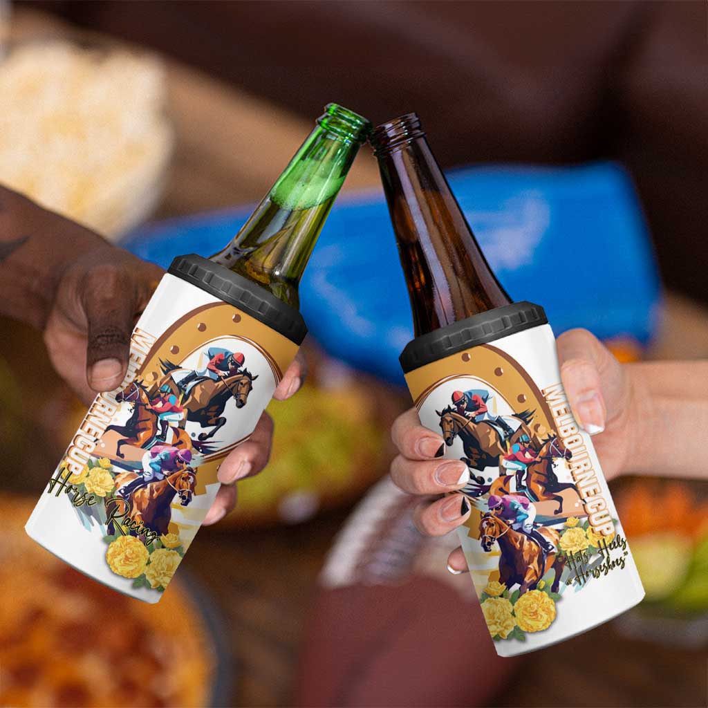 Melbourne Cup Australia 4 in 1 Can Cooler Tumbler Horse Racing Horseshoe Mix Yellow Roses - Wonder Print Shop