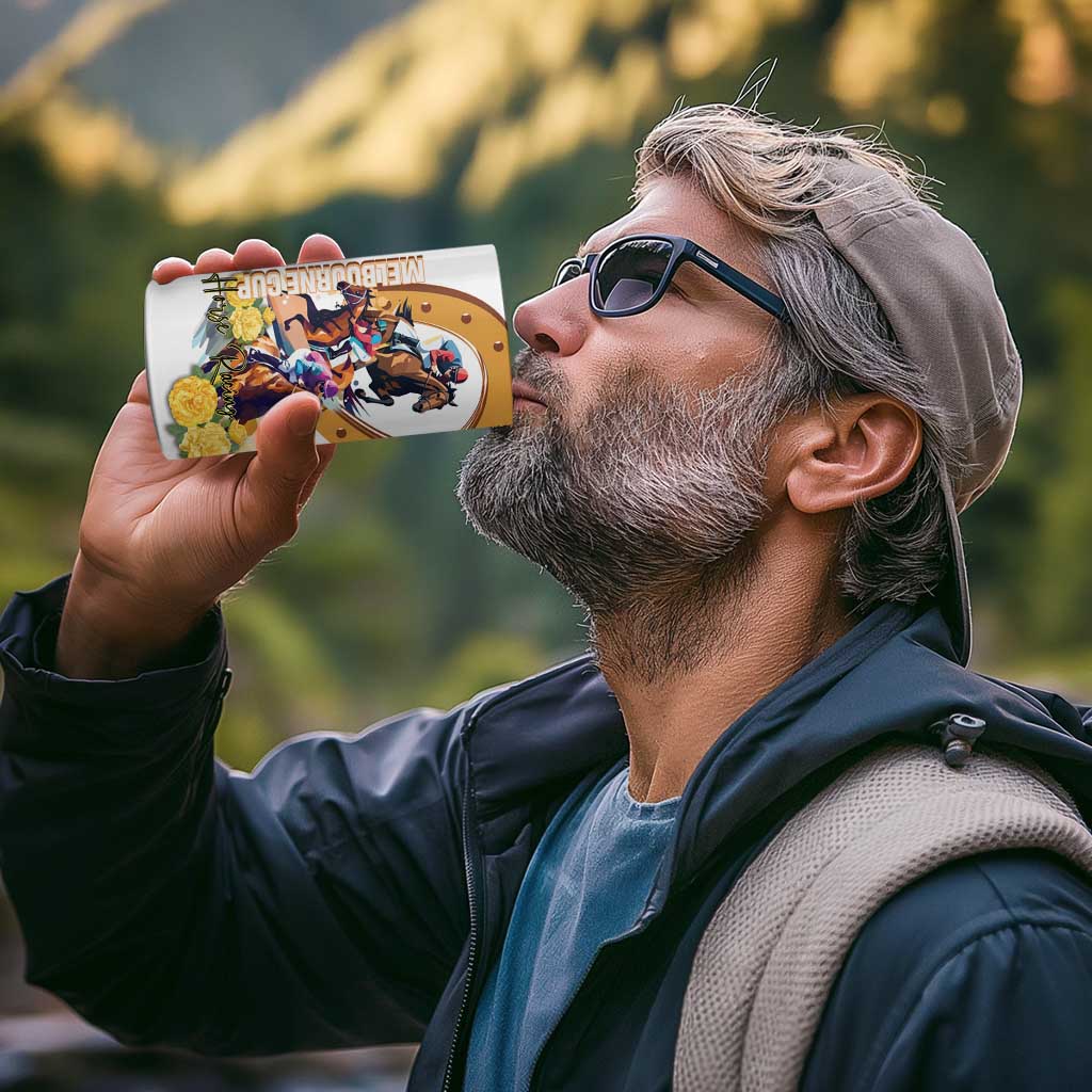 Melbourne Cup Australia 4 in 1 Can Cooler Tumbler Horse Racing Horseshoe Mix Yellow Roses - Wonder Print Shop