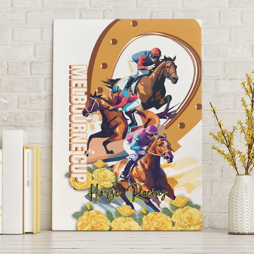 Melbourne Cup Australia Canvas Wall Art Horse Racing Horseshoe Mix Yellow Roses - Wonder Print Shop